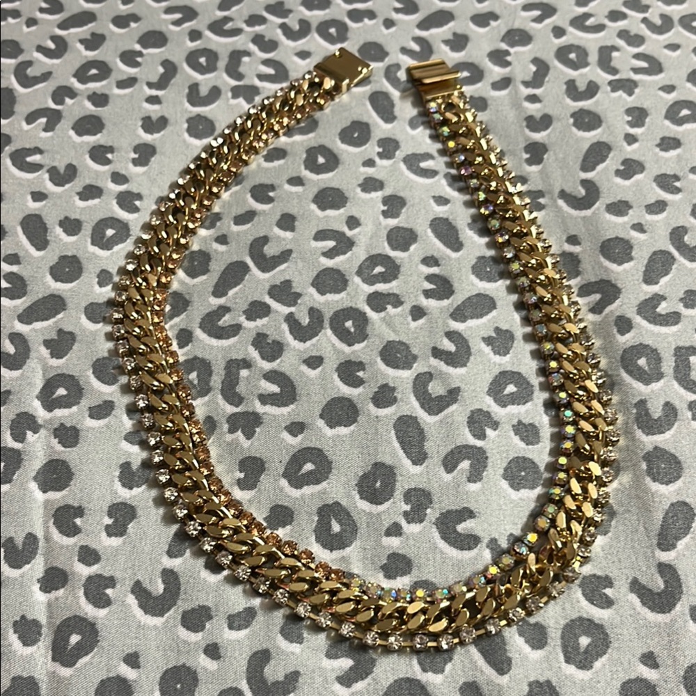 Dazzling Gold and Crystal Semi-Choker Necklace